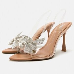 ZARA Bow Trim Heeled Vinyl Sandals